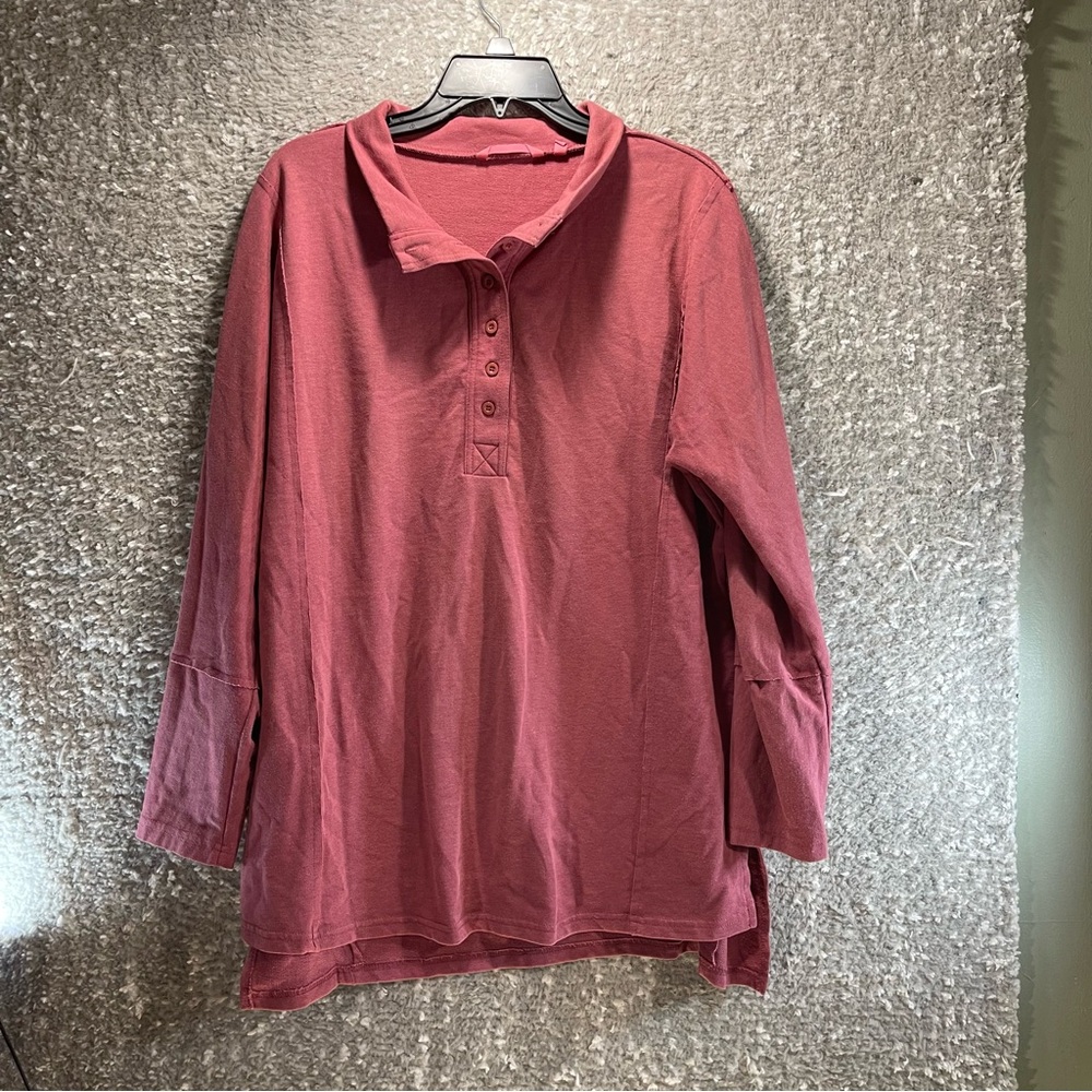 Soft Surroundings Womens Sweater Tunic Top XL Leyton Pullover Pink Preppy Boho